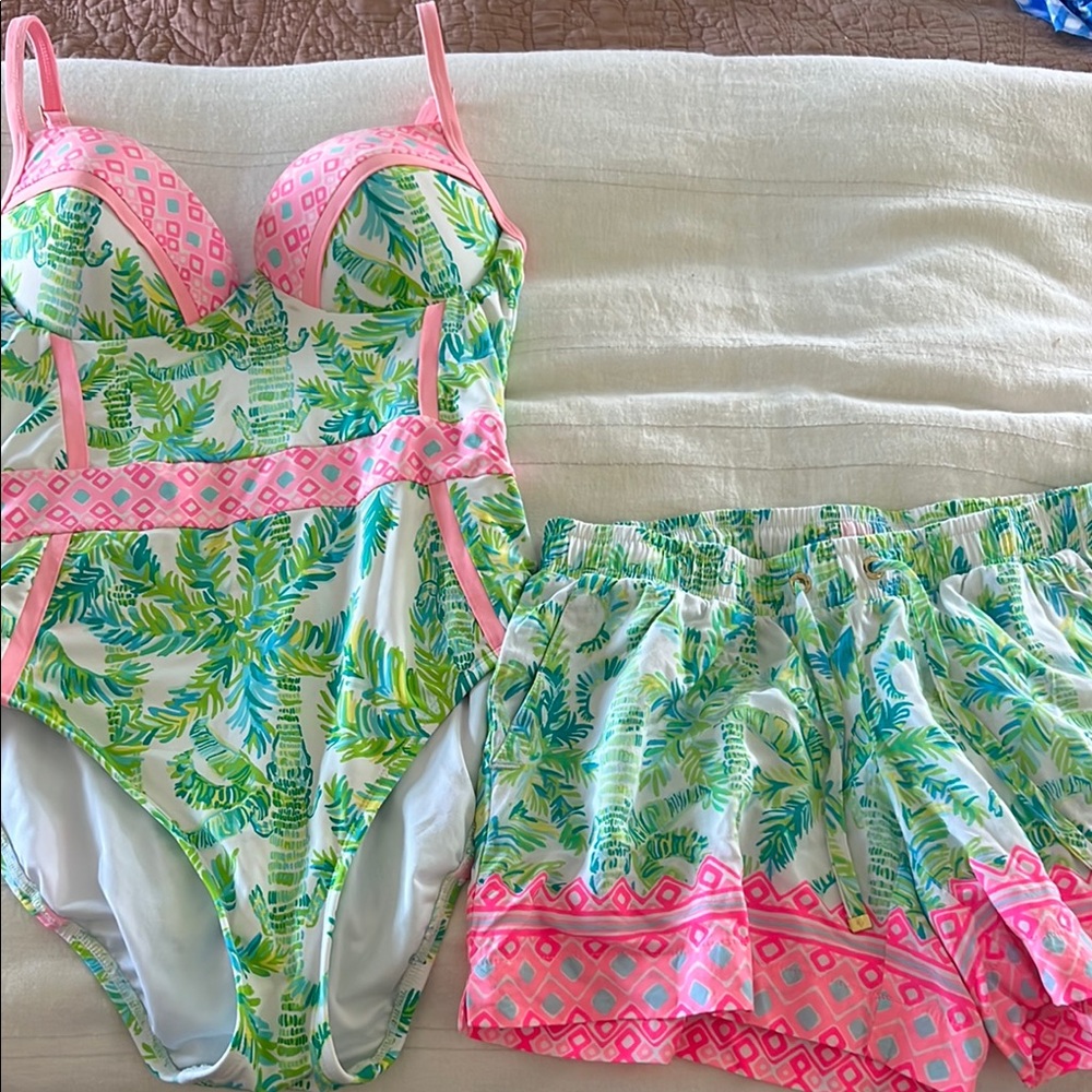 Lilly Pulitzer Pink and White Swimsuit Set